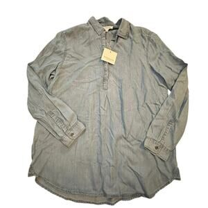 BeachLunchLounge Women's Blue Button Front Long Sleeves Shirt Size Size Large